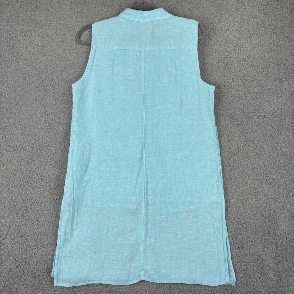 Chicos 100% Linen Tunic Dress Medium Aqua Beachy Coastal Resort Cruise Natural - Picture 11 of 12
